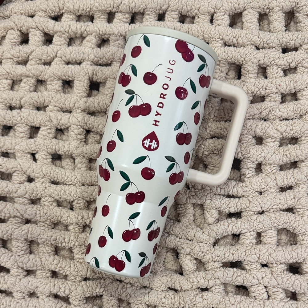 HydroJug  Tumbler with Cherry Design - White and Red